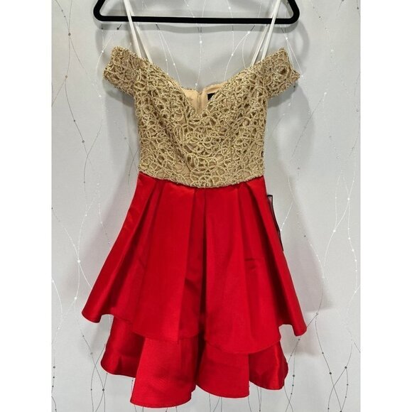 NWT B. Darlin Gold Lace Red A-Line Dress $79 - Picture 4 of 7